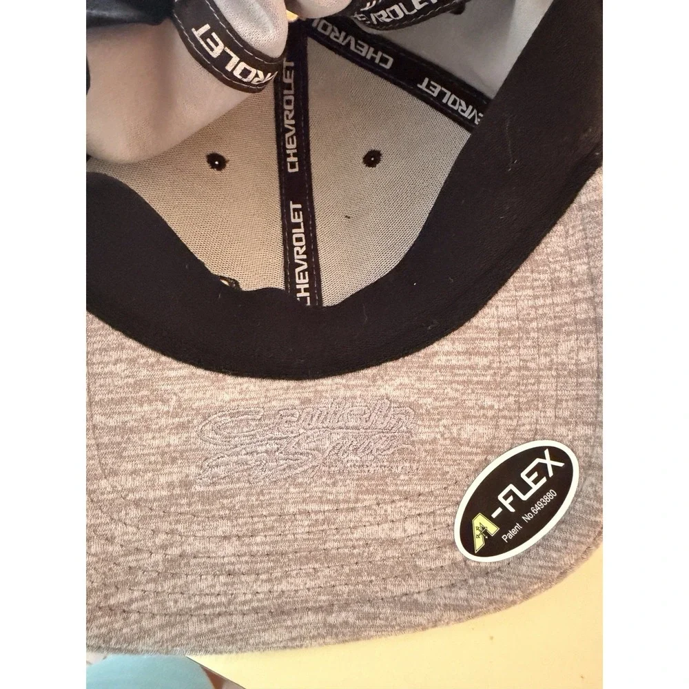 Chevrolet Racing Flexfit Gray Stretch Hat Cap One Size Embroidered Bowtie Logo